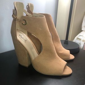 Quipid Faux Suede peep toe wedge heels